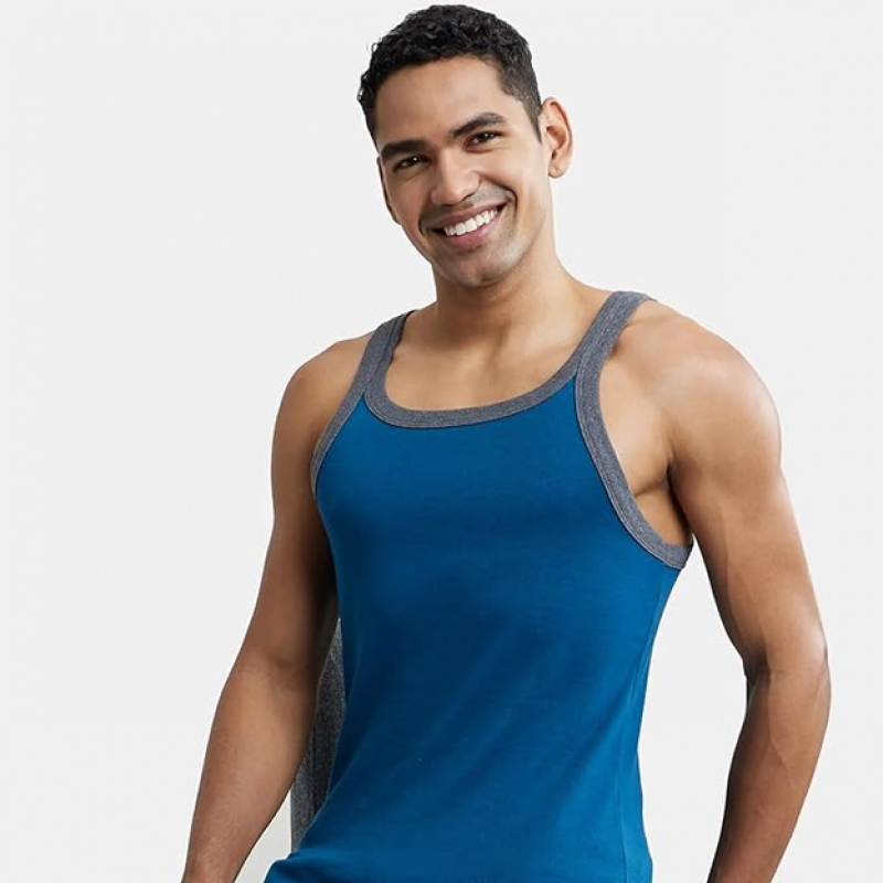 Men's Super Combed Cotton Rib Slim Fit Square Neckline Gym Vest