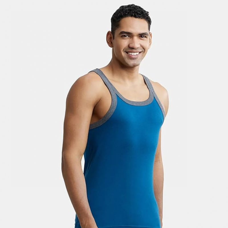 Men's Super Combed Cotton Rib Slim Fit Square Neckline Gym Vest