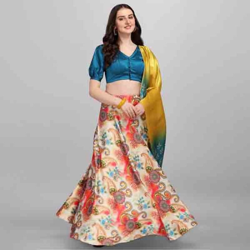 Multi Colored Satin Flared Lehenga