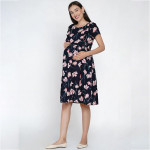 Navy Blue Floral Maternity Midi Dress