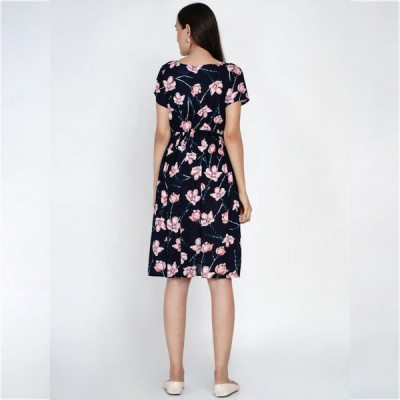 Navy Blue Floral Maternity Midi Dress