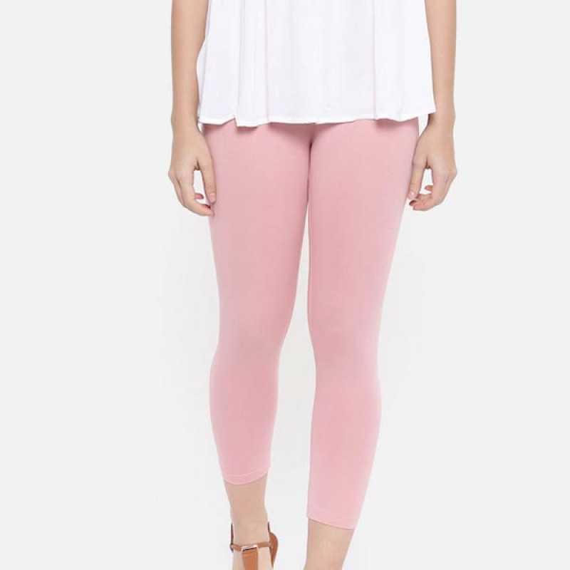 Women Pink Solid Cropped Leggings